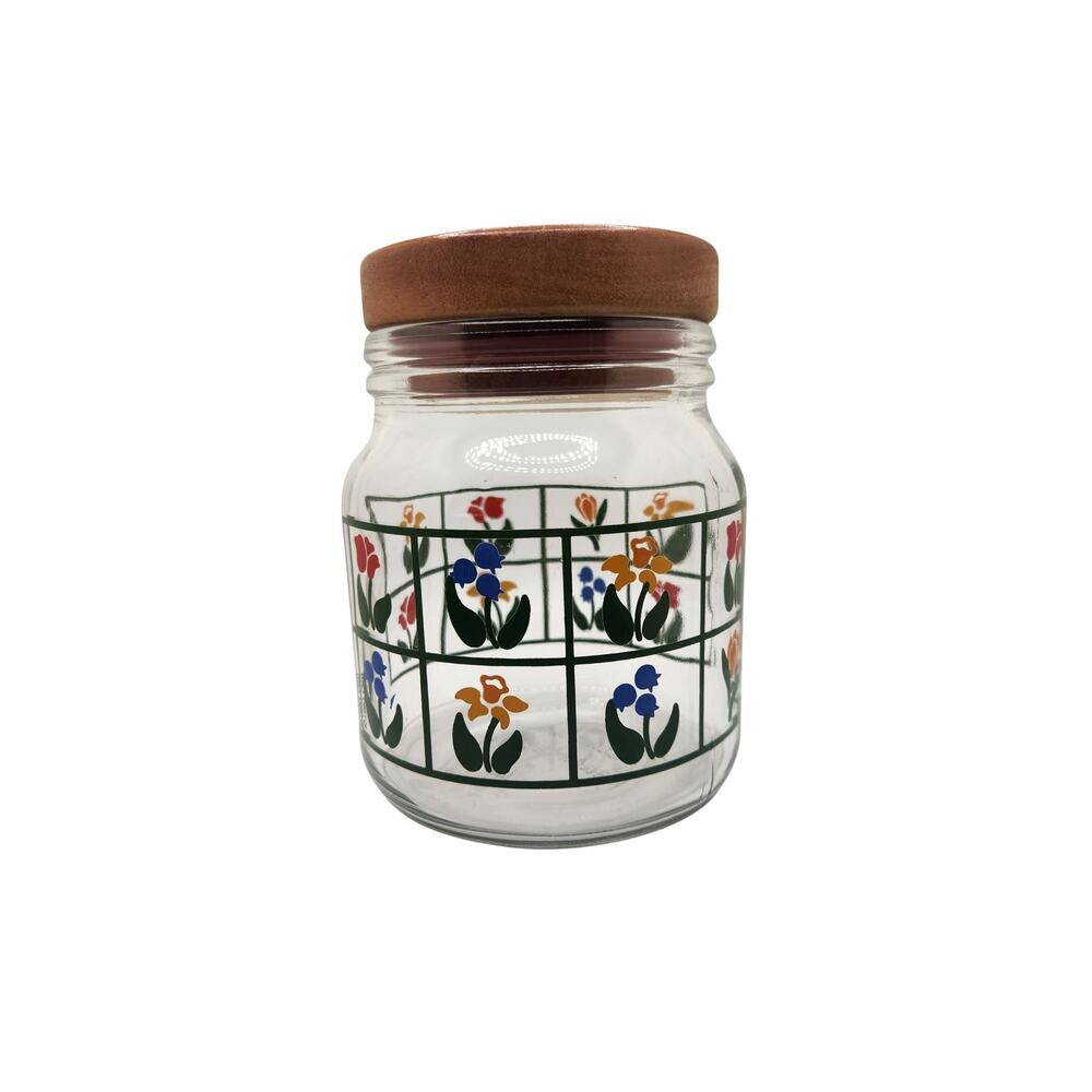 Vintage 1983 Anchor Hocking Floral Glass Jar